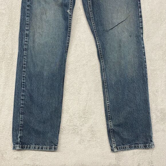 Wrangler Jeans Mens 34 Blue Denim Regular Fit Straight Distressed 31 Inseam - Picture 5 of 15